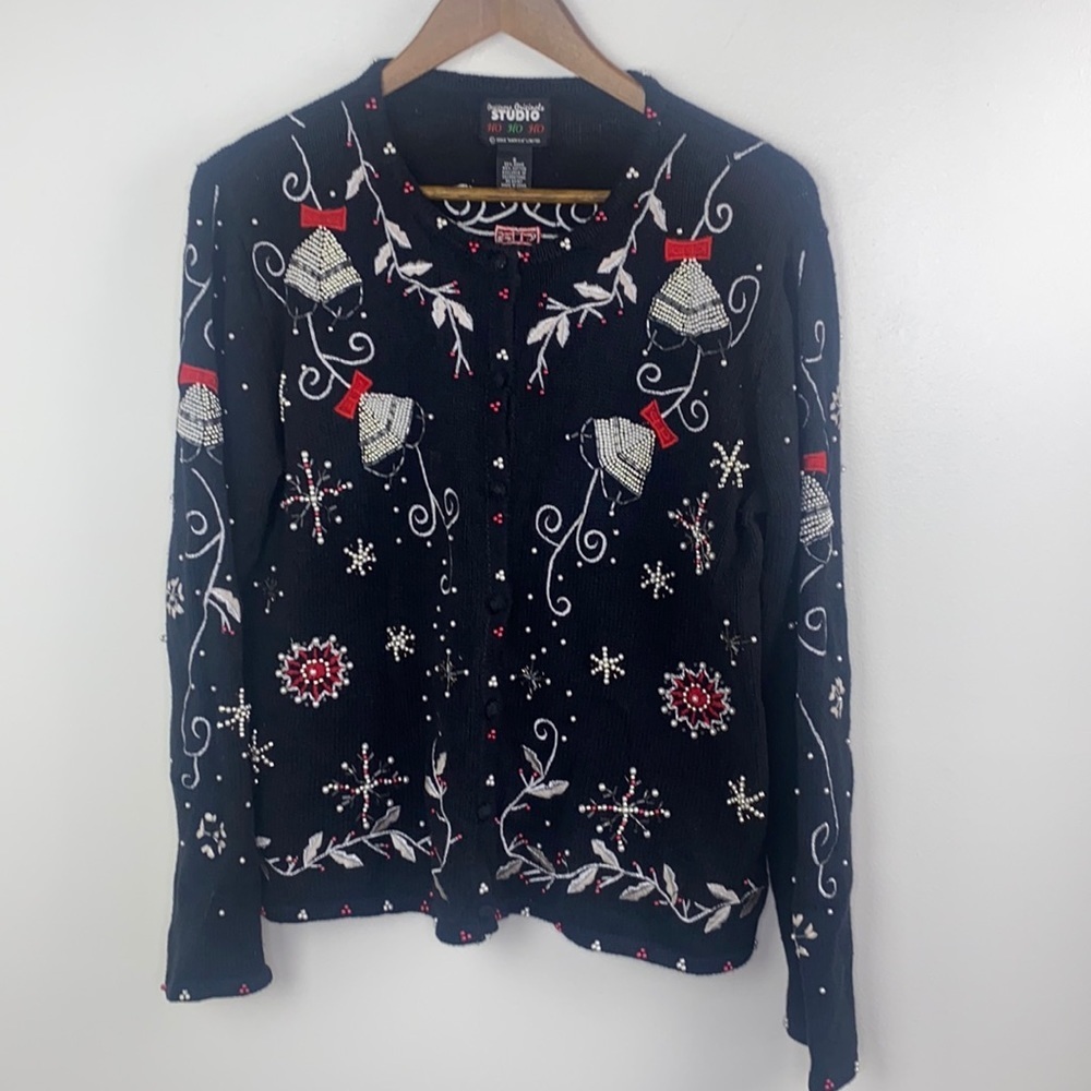 Vintage‎ Beaded Christmas Cardigan Sweater Size S
